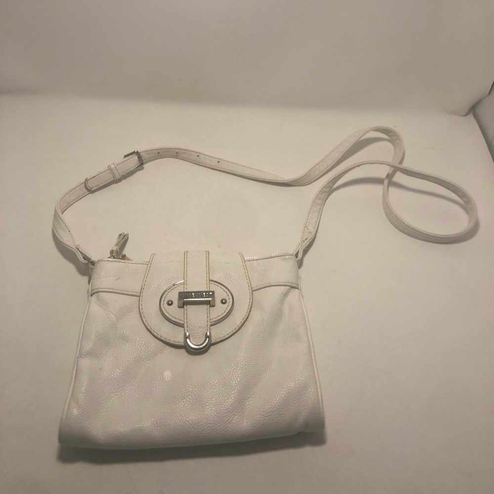Nine West White Crossbody Bag with Buckle Accent